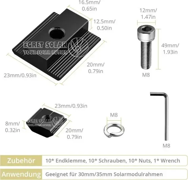 Black Adjustable Solid Mid Clamp Solar Black Adjustable Solid Mid Clamp Solar